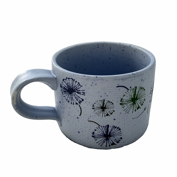 Anthropologie Wish 14oz Blue Coffee Mug Textured Dandelions Floral Stonewear - Picture 2 of 9